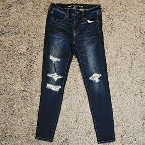 American Eagle Outfitters Women's Ripped Dark Blue Skinny Jeans, 10
